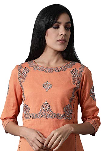 Image of W for Woman Women's Cotton Blend Straight Fit Embroidered Straight Kurta