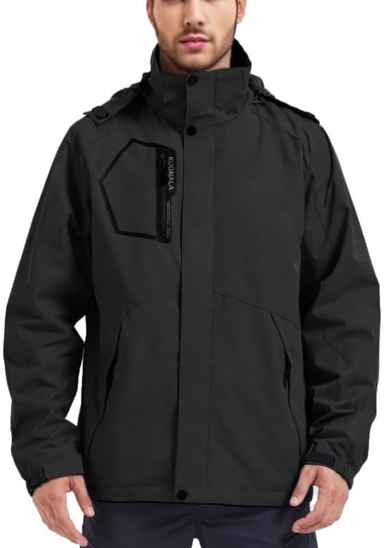 Kugnala Men's Rain Jacket Waterproof Lightweight Hood jackets for Hiking Cycling Travel Raincoat S-6XL