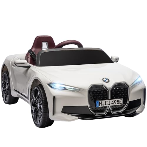 Aosom Electric Car for Kids, 12V Licensed BMW i4 Ride on Car with 2.4G Remote Control, Suspension System, Horn Honking, Music, Lights for Boys and Girls, White