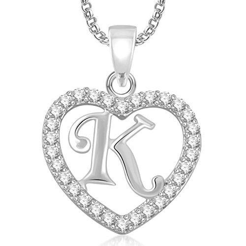 MEENAZ White Silver Plated K Letter Pendants Alphabet Pendant with Chain for Men