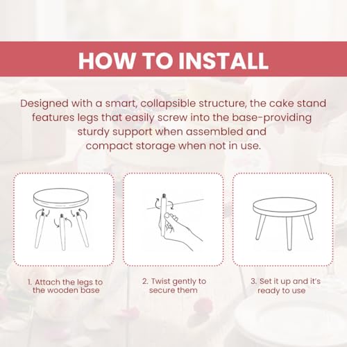 Image of RITUALISTIC Anar Pushp Collapsible Cake Stand with Metal Legs | Elegant Cake Display for Decoration & Cutting | Round Dessert Tray for Cakes, Events, Birthdays & Home Decor
