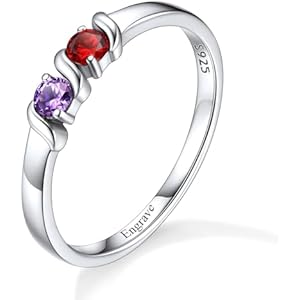 Custom4U Personalized Mothers Ring with 1-5 Birthstones Names Engraved 925 Sterling Silver/14K White Gold Plated Birthstone Rings for Women Promise Ring Birthday Jewelry Gifts for Mom Grandm