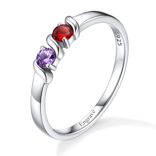 Custom4U Personalized Mothers Rings with 2 Birthstones Custom Mother Ring