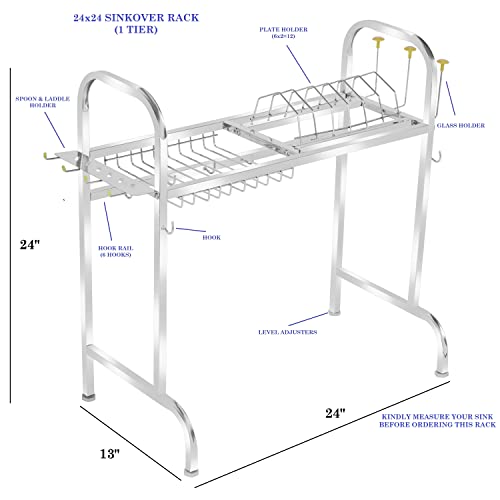 Image of Fortune Blu Stainless Steel Over The Sink Dish Drying Rack 24 Inch | 1-Tier Utensil Holder | Counter Top Sink Rack | Standing Shelf for Organize Kitchen (1 Shelf)