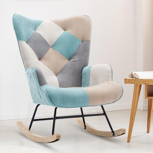 Image of Unovivy Rocking Chair Nursery, Teddy Upholstered Glider Rocker with High Backrest, Stylish Accent Armchair with Padded Seat Indoor, Suitable for Living Room, Bedroom, Office