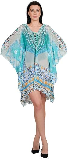 RAVI RAJORIA Women Crepe Short Kaftan Free Size | Multicolor Printed Lounge Nightwear