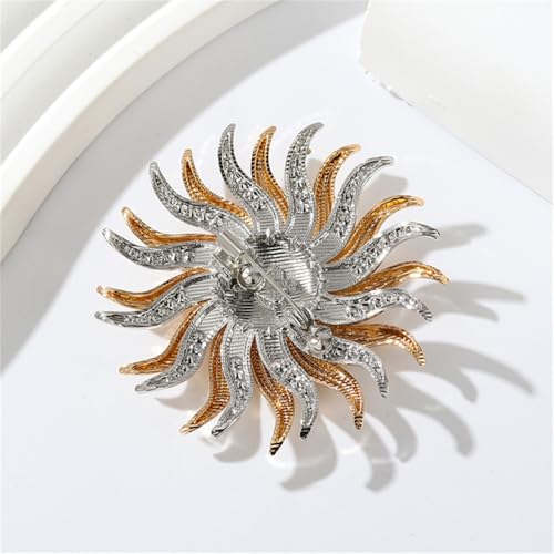 Image of Rhinestone Sun Brooch Pin for Women Men Fashion Gold Tone Celestial Brooches Lapel Pins Dainty Suit Hat Dress Accessories Birthday Holiday Anniversary Jewelry Gift