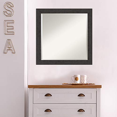 Image of Amanti Art Framed Vanity Mirror | Bathroom Mirrors for Wall | Rustic Plank Espresso Narrow Mirror | Wall Mounted Mirror | Medium Mirror | 23.25 x 23.25