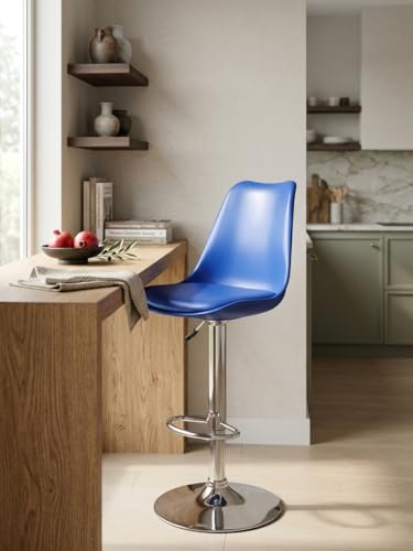 Image of RW Rapid Bar Stool Chair with Height Adjustable Design, Padded Seat & Footrest | Modern Metal Counter Stool for Kitchen, Home, Bar & Cafe Seating | Durable Comfort Chair | (Blue, Set of 1)