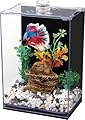 Betta Fish Tank with LED Light, 15x10x20 cm, Acrylic Aquarium with Cover and Black Wall Paper