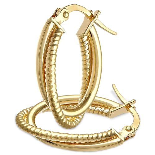 Citerna 9ct Yellow Gold Diamond-Cut Hoop Earrings - Twisted Rope Effect Creole Hoops - Italian Handcrafted Real Gold Jewellery - Earrings for All Occasions - Gift Boxed