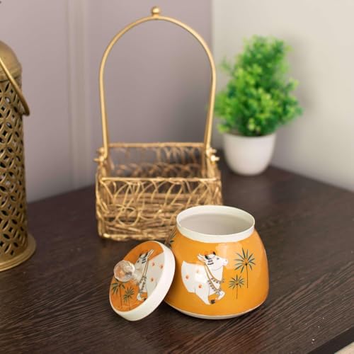 DECORIQUE Iron Basket with Mina Bowl for Dry Fruits & Nuts - Stylish Mesh Basket for Home & Table Decor - Dry Fruit Container Set with Serving Tray & Lid - Multi Purpose Jar- Gifts for Housewarming