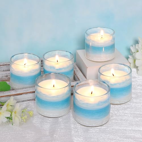 FLAVCHARM 6 Pack Candles for Home Scented Aromatherapy Candles Gift Set Clean Burning Non Toxic Long Lasting Ocean Theme Votive Decorative Candles for Home Decor Meditation Stress Relief, 12.7oz