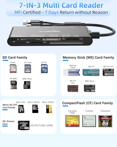 Image of 7 IN 3 USB 3.0 Multi Card Reader Adapter, Memory Card Reader for SD,CF,XD,Micro SD,TF,MS Cards, 5Gbps High-Speed USB C SD Card Reader for iPhone 16 /15 /14 /iPad /MacBook /Samsung, Windows,Mac OS,Linux