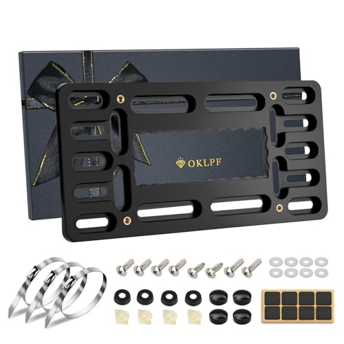 OKLPF No-Drill Front License Plate Mounting Kit - Universal License Plate Bracket Holder for Cars Trucks & SUVs with Stainless Steel Hardware & Anti-Theft Screws
