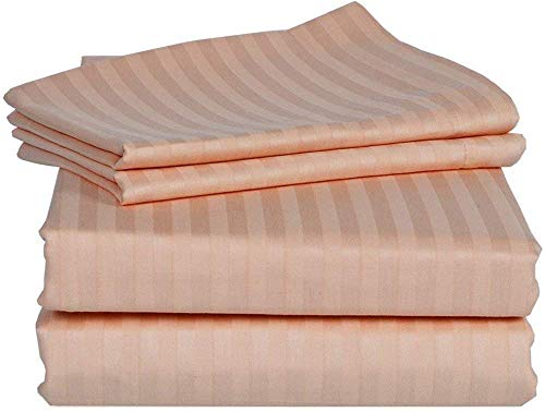 Apsley Linen Damask Stripe Egyptian Cotton 4-PCs Sheet Set Fits Mattress 15-18'' Deep Pocket Luxury Bedding Set High Thread Count Long Staple Sateen Weave Silky Soft Breathable (Grand King, Peach)