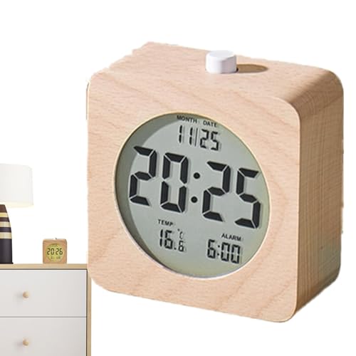ZHUMCCY Reloj despertador de madera, reloj despertador de batería pequeña, versátil, electrónico, LCD, reloj despertador digital o junto a la mesa, escritorio, hora, fecha, temperatura, 12/24 horas