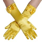 Girls Princess Gloves,Girl White Long Satin Princess Dress Up Diamonds Bows Gloves for Birthday,Wedding, Costume Party (Yellow)