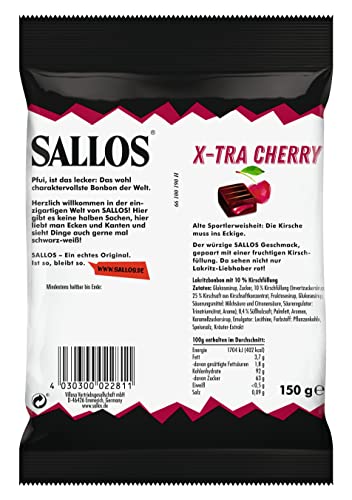 SALLOS X-tra Cherry Vorrats-Pack – Lakritz-Bonbons mit Kirsch-Füllung, aus natürlichem Süßholzsaft, würzig-fruchtige Lakritz-Kombination, vegan, im Vorrats-Pack, 15 x 150 g