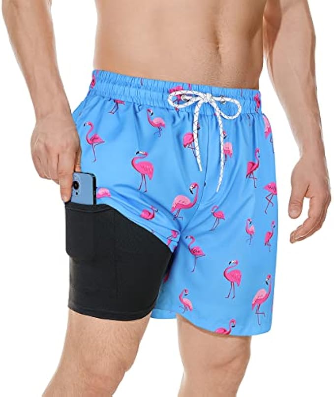 American Trends Men's Swim Trunks Board Shorts Quick Dry Mens Swimming Trunks with Compression Liner