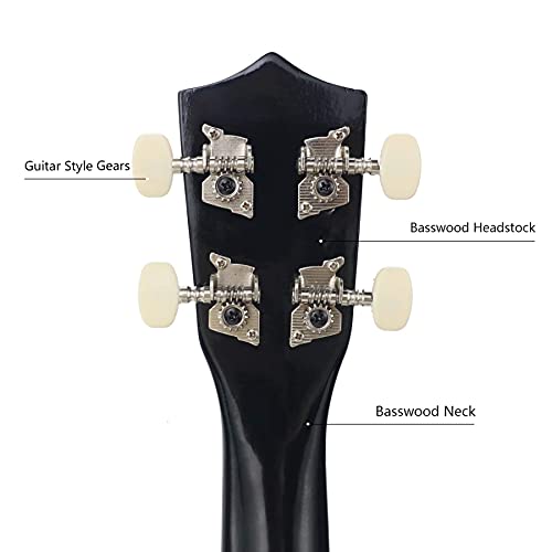 Image of Trendy Soprano Ukulele for Beginners 21 Inch Hawaiian Wood Ukuleles for Adult Student Starter Four Strings Guitar (Black)