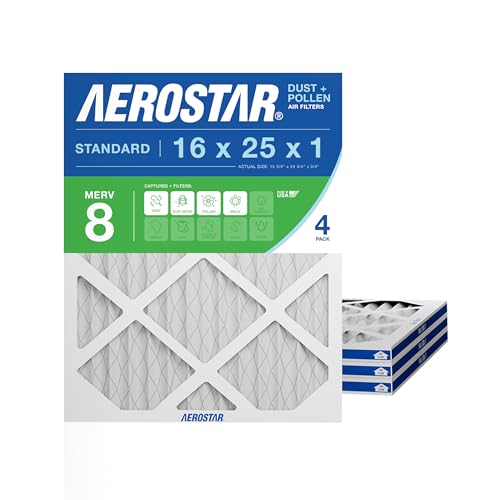 Aerostar 16x25x1 MERV 8 - 4 Count - High Efficiency Pleated HVAC, Furnace & Air Conditioner Filters - Removes Dust, Lint, Mold & Allergy-Causing Pollen
