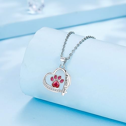 Arrebol Tier Pfotenabdruck Kette Sterling Silber 925 Damen Pfoten Halskette Herz Anhänger mit Hund Pfote Drucken Verstellbar Ketten |45cm+5| Für Mutter Freundin Mädchen Frauen Schmuck Geschenk