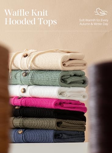 Image of Dokotoo Hoodies for Women Waffle Knit Button V Neck Casual Sweatshirt Tops