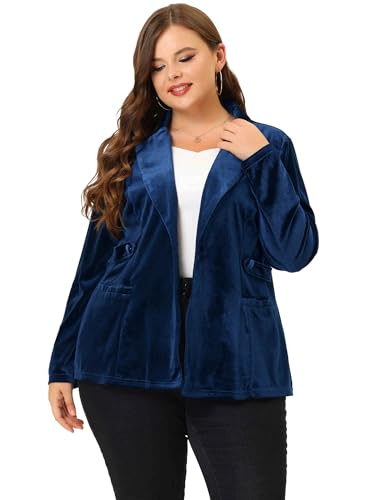 Image of Agnes Orinda Plus Size Velvet Blazers Jackets for Women Casual Lapel Suit Office Work Blazer | Soft Velvet Fabric, Notched Lapel, Button Closure, Vintage Party Style, Long Sleeve Casual Blazer Jacket