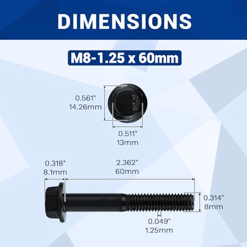 Image of 10-Sets M8-1.25 x 60mm Grade 10.9 Flange Hex Bolts + Flange Nut + Flat Washer + Lock Washer Combo Pack, Black Oxide, for Automotive & Machinery