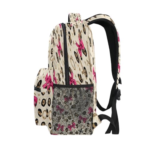 Leopard Print Pink Bow Pattern Kids Backpack for Boys Girls Backpacks Student Backpack Big For Elementary School Shoulder Bag Bookbag4