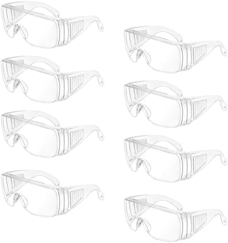 WTTUOAM 8 Pieces Clear Safety Glasses Over Glasses Goggles Anti- Fog/Scratch Eye Protective Polycarbonate Eyewear Safety Goggles for Shooting, Labs, Outdoor, Workplaces Safety Eye Protection