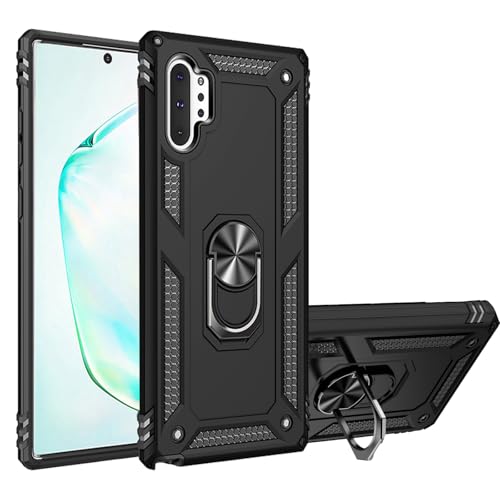 for Samsung Galaxy Note 10 Plus Case, for【Galaxy Note 10+】 Dual Layer Protective Heavy Duty Armor Rugged NOTE10 + [Military-Grade] Protective，Magnetic Kickstand Car Holder Phone Case Black