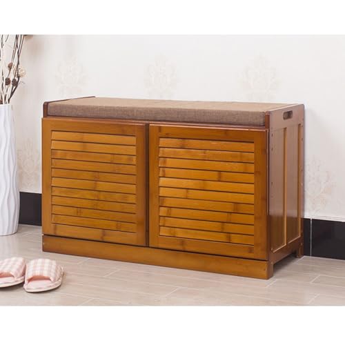 Banc à chaussures à persiennes marron de 76 cm avec tabouret de rangement pour salon et entrée