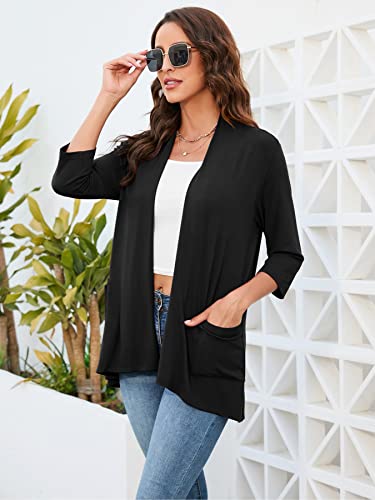 Hiyiyezi Lightweight Cardigans For Women 3/4 Sleeve Soft Open Front Cardigans With Pockets (Large, Black) #TOP4
