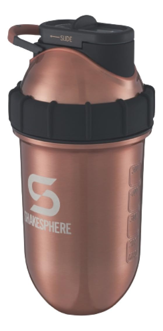 SHAKESPHERE Shaker aus Edelstahl: Protein-Shaker-Flasche hält heiße Getränke heiß und kalte Getränke kalt, 700 ml, kein Mischball oder Quirl erforderlich, ideal für Shakes, Smoothies (kupfer-matt)
