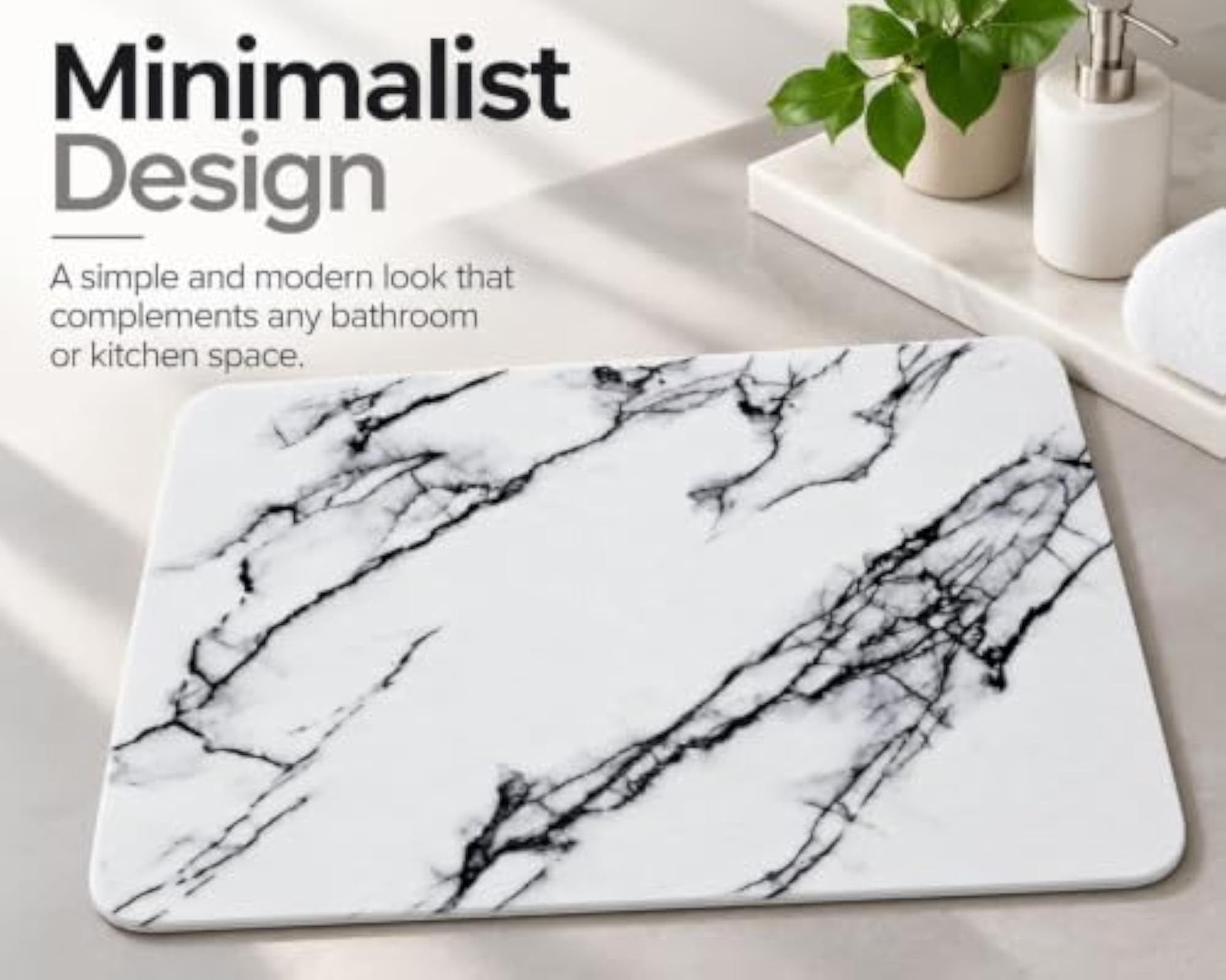 White Marble Print Diatomite Bath Mat, Quick Dry