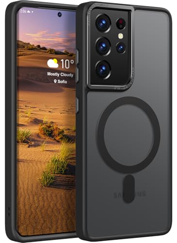 Rayboen for Samsung Galaxy S21 Ultra case Magnetic, [Compatible with Magsafe] Protective Slim Fit Skin Feel Phone Cover for S21 Ultra 5G with Translucent Hard Back & Soft Edge, Matte Black