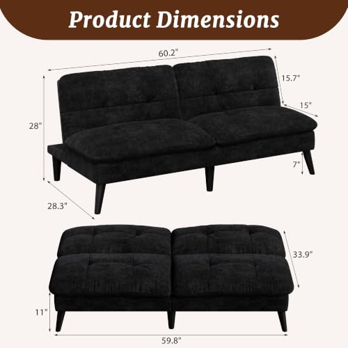 image for Shintenchi Futon Sofa Bed, Foldable Small Velvet Couch Bed with Adjust