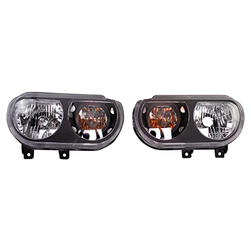 Image of TRQ Driver and Passenger Side Headlight Assembly Set Black Housing Clear Lens Compatible with 08-14 Dodge Challenger Halogen Only
