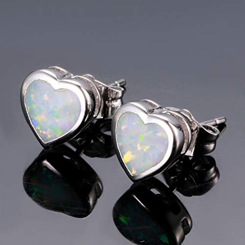 Pendientes de plata 925 con ópalo azul y corazón para mujer 3