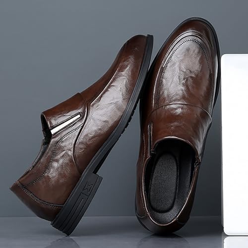 Men's Shoes Genuine Leather Casual Slip-on Shoes， Business Soft Bottom Pointed Toe Breathable Inside Increased Single Shoe2