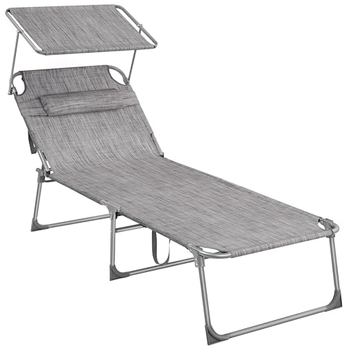 SONGMICS Bain de Soleil Grand, Chaise Longue Pliable, Transat, 71 x 200 x 38 cm, Capacité de Charge 150 kg, avec Pare-Soleil, Dossier Inclinable, pour Jardin,...