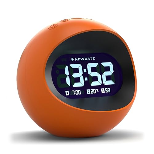 Newgate® Centre of the Earth sveglia | Orologio LCD digitale retro rotondo | Arancione | Ideale per comodino, scrivania o scaffale | Accessori retrò da letto e ufficio