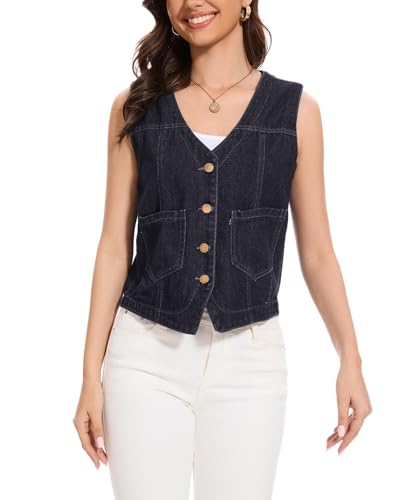 Chaleco de mezclilla recortado para mujer abotonado estilo casual chic 5