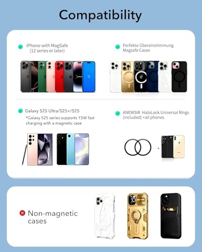 Image of Magnetic Phone Ring, Magnetic Cell Phone Stand Holder Finger Ring [Super Magnet] [360 Rotation] [Double Bracket] (Black)