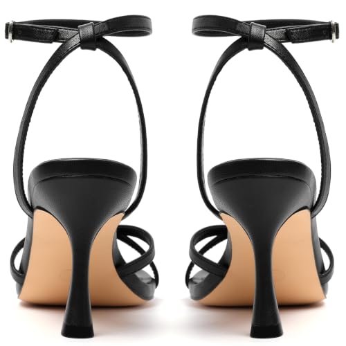 Image of Mostrin Strappy Heels for Women Ankle Strap Heels Women's Heeled Sandals for Party Prom Wedding