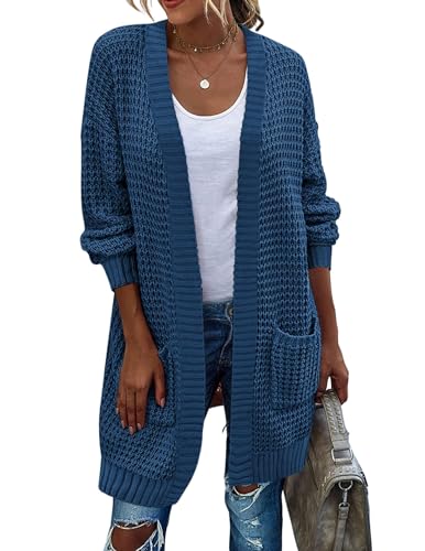 Zeagoo Women's 2025 Fall Open Front Cardigan Long Batwing Sleeve Chunky Knit Sweater Loose Outerwear Coats with Pockets