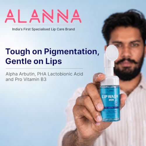 Image of ALANNA Lip Wash for Men | Advanced Foaming Lip Scrub & Exfoliator for Dry, Dark & Lip Pigmentation | Remove Chapped Lips & Sun Tan | 1% PHA & .5% Ferulic Acid - Brightening Lip Care for Smokers, 20ml