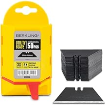 Utility Knife Blades 50 PCS With Dispenser, SK2H Laser Sharpened Hardened Black Carbon Steel, Ultra 3X Sharper, and 5X More Durable, Standard T-Shape Replacement Box Cutter Razor Blades